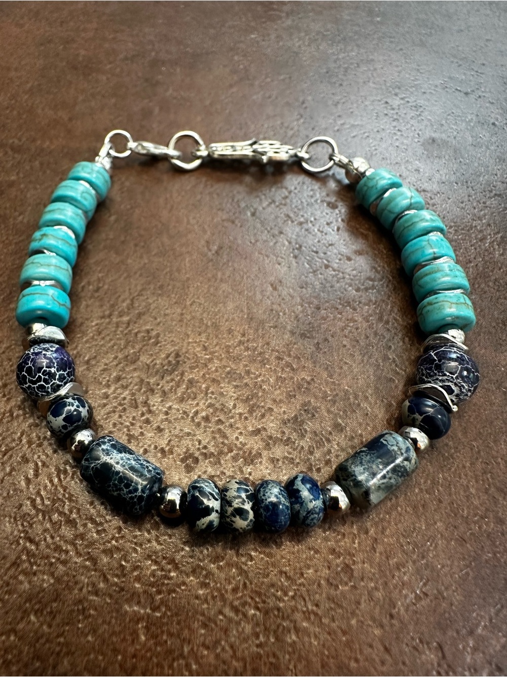 Turquoise & Navy  Handmade Beaded  Bracelet